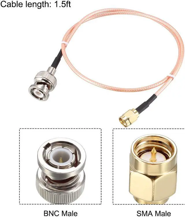 Main image of RG316 Coaxial Cable with BNC Male to SMA Male Connectors 50 Ohm 1.5 ft