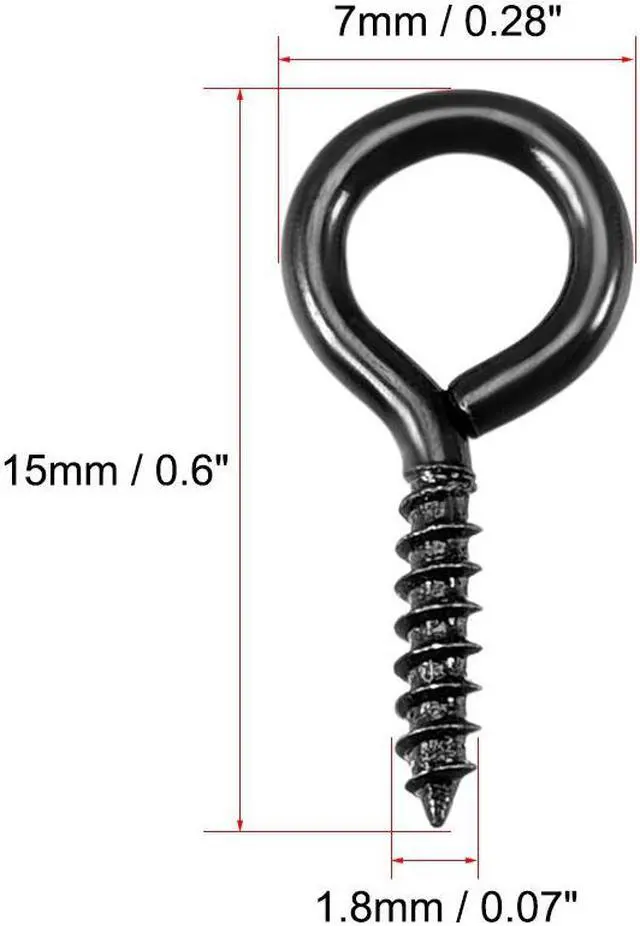 Alt view image 4 of 4 - 0.6" Screw Eye Hooks Self Tapping Screws Screw-in Hanger Eye-Shape Ring Hooks Black 50pcs