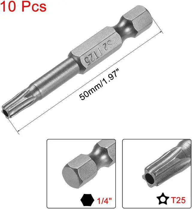 Alt view image 2 of 4 - 50mm Long 1/4" Hex Shank TS25 Torx Security Star Screwdriver Bits S2 High Alloy Steel 10pcs