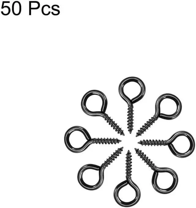 Alt view image 2 of 4 - 0.6" Screw Eye Hooks Self Tapping Screws Screw-in Hanger Eye-Shape Ring Hooks Black 50pcs
