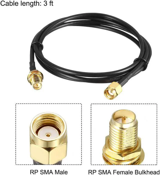 Alt view image 2 of 4 - Antenna Extension Cable RP-SMA Male to RP-SMA Female Low Loss RG174 3 ft 2pcs