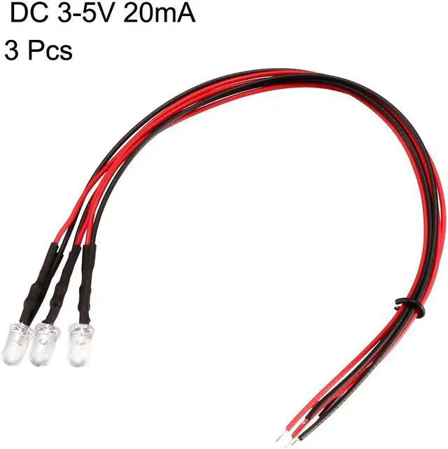 Alt view image 2 of 4 - Prewired LED Light , DC 3-5V 20mA - 5mm Red Pre-Wired Bulb Lamp ( 3PCS )