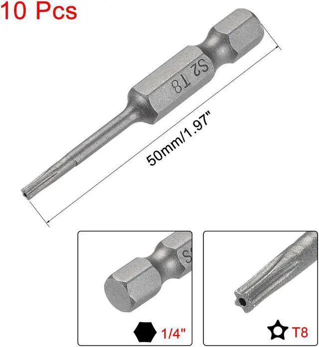 Alt view image 2 of 4 - 50mm Long 1/4" Hex Shank TS8 Torx Security Star Screwdriver Bits S2 High Alloy Steel 10pcs