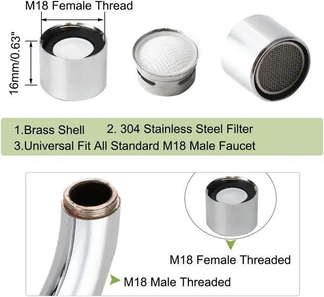 Alt view image 2 of 7 - 5pcs M18 Faucet Aerators Universal Female Faucet Aerator Nozzle Replacement Part for Lavatory Kitchen Sink Faucet Bidet Faucet