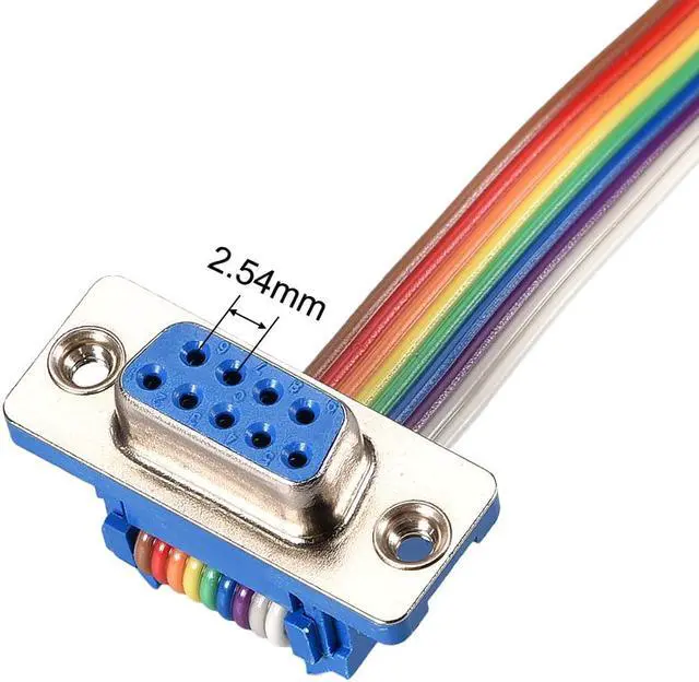 Alt view image 3 of 5 - IDC Rainbow Wire Flat Ribbon Cable DB9 Male to DB9 Female Connector 2.54mm Pitch 19.7inch Length