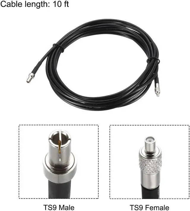 Alt view image 2 of 4 - TS9 Male to TS9 Female RF Coaxial Extension Cable RG174 Jumper Cable 10 ft 2pcs