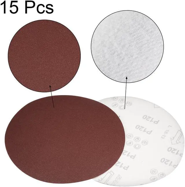 Alt view image 3 of 5 - 8-inch Hook and Loop Sanding Discs, 120-Grits Aluminum Oxide Flocking Sandpaper for Random Orbital Sander 15pcs
