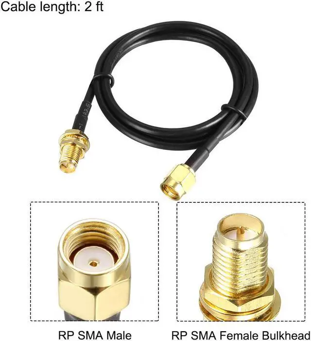 Alt view image 2 of 4 - Antenna Extension Cable RP-SMA Male to RP-SMA Female Low Loss RG174 2 ft 2pcs