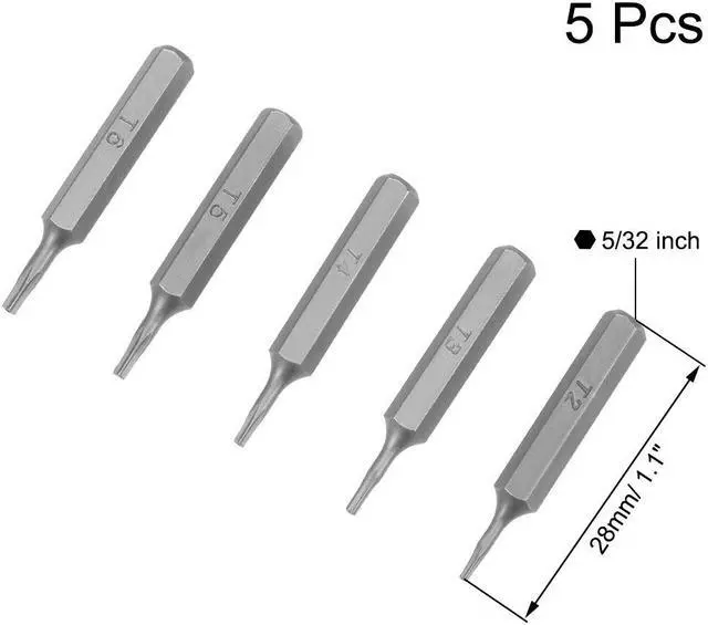 Alt view image 2 of 3 - Torx Bits Set 5pcs 5/32 Inch Hex Shank Magnetic T2 T3 T4 T5 T6 Screwdriver Bit Set 28mm Length S2 Screw Driver Kit Tools