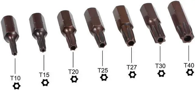 Alt view image 2 of 4 - Torx Bits Set 7pcs 1/4 Inch Hex Shank Magnetic T10-T40 Hole Screwdriver Bit Set 25mm Length S2 Screw Driver Kit Tools