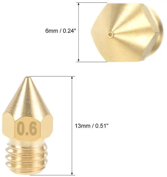 Alt view image 2 of 3 - 0.6mm 3D Printer Nozzle Head M6 Thread Replacement for MK8 1.75mm Extruder Print, Brass 10pcs