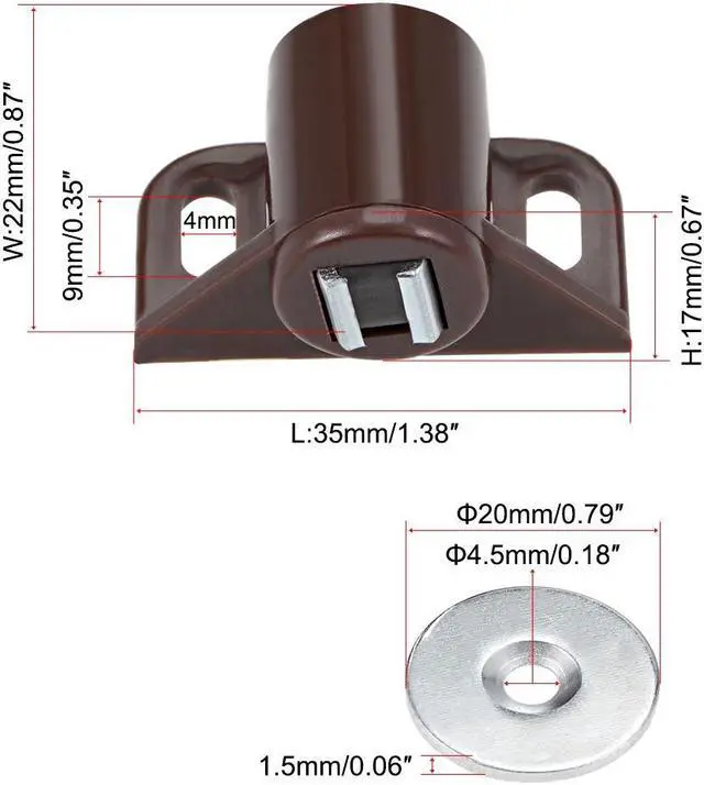 Alt view image 2 of 3 - Magnetic Catches Catch, Cabinet & Door Magnet Latch Catch Cabinet Hardware Fittings for Cupboards, Drawers, Closet Brown 4pcs