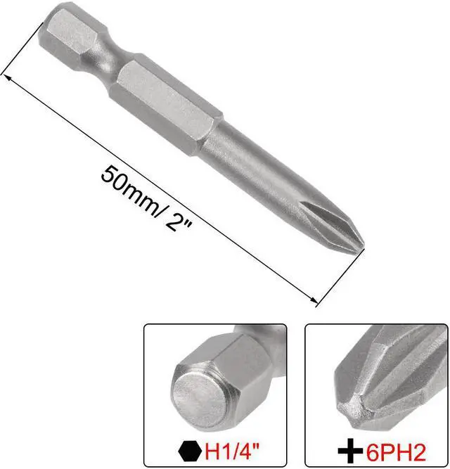 Alt view image 2 of 4 - Phillips Bits 5pcs 1/4 Inch Hex Shank Magnetic Cross 6PH2 Screwdriver Bit Set 50mm Length S2 Screw Driver Kit Tools
