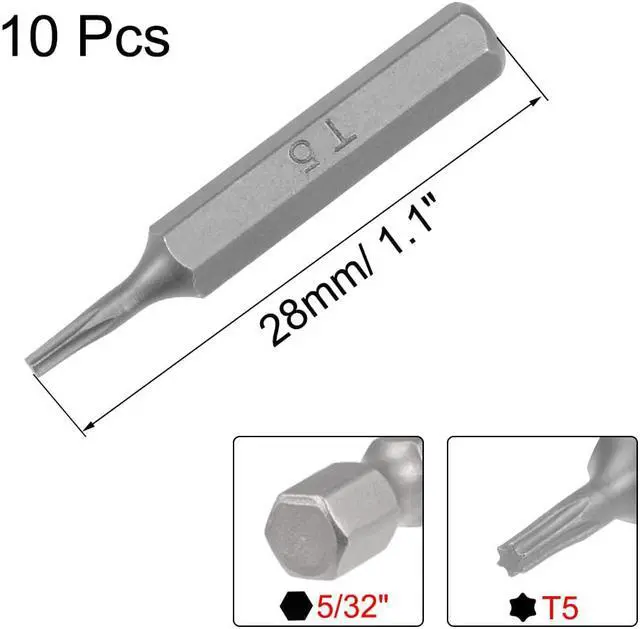 Alt view image 2 of 4 - Torx Bits 10pcs 5/32 Inch Hex Shank T5 Magnetic Torx Screwdriver Bit Set 28mm Length S2 Screw Driver Kit Tools