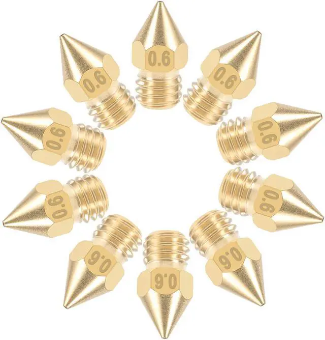 Main image of 0.6mm 3D Printer Nozzle Head M6 Thread Replacement for MK8 1.75mm Extruder Print, Brass 10pcs