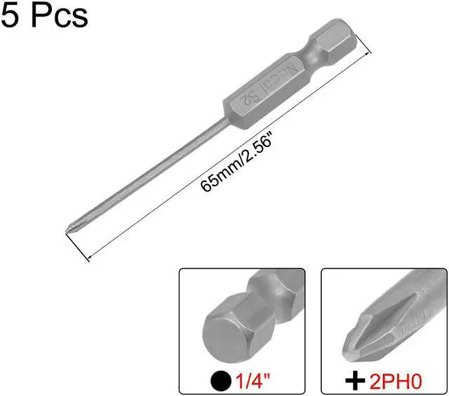 Alt view image 2 of 4 - Phillips Bits 1/4-Inch Hex Shank 65mm Length Cross 2PH0 Magnetic Screw Driver S2 Screwdriver Bit 5Pcs