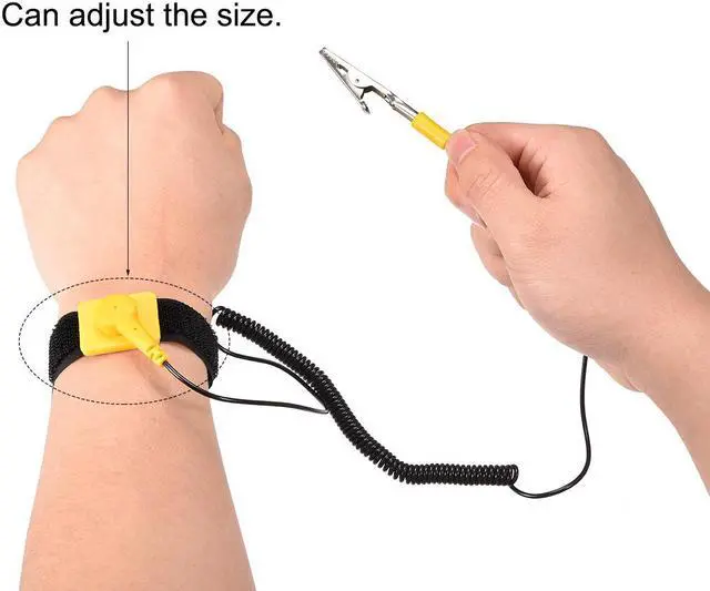 Alt view image 3 of 3 - Anti Static Wrist Straps, ESD Components, Stainless Steel Magnetic Tray Grounding Wire Alligator Clip Yellow Black