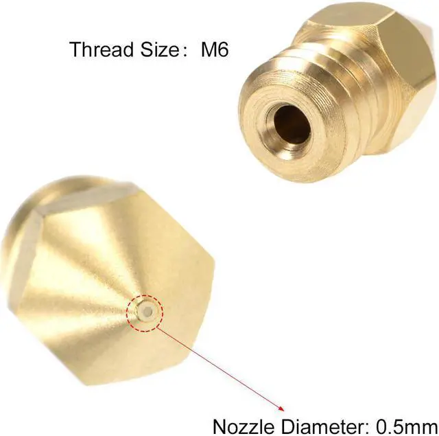 Alt view image 3 of 4 - 0.5mm 3D Printer Nozzle Head M6 Thread Replacement for MK8 1.75mm Extruder Print, Brass 10pcs