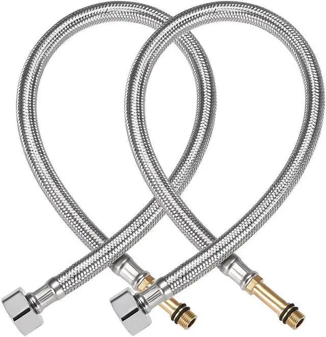 Main image of Faucet Supply Line Connector 1/2 Inch IPS Female X M10 Male 16 Inch Length Braided 304 Stainless Steel Hose 2Pcs