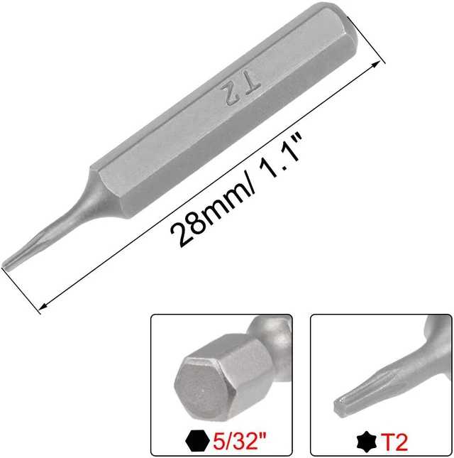 Alt view image 2 of 4 - Torx Bits 5/32 Inch Hex Shank T2 Magnetic Torx Screwdriver Bit Set 28mm Length S2 Screw Driver Kit Tools