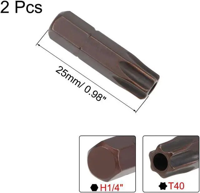 Alt view image 2 of 4 - Torx Bits 2pcs 1/4 Inch Hex Shank Magnetic TT40 Screwdriver Bit Set 25mm Length S2 Screw Driver Kit Tools