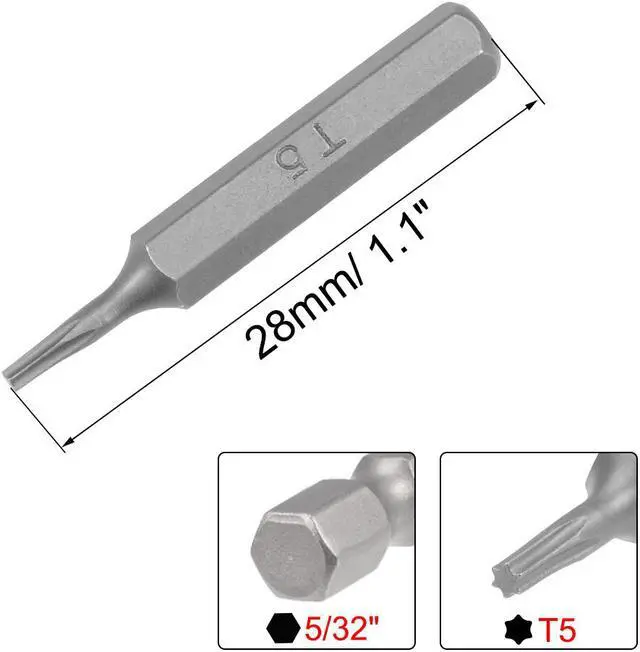 Alt view image 2 of 4 - Torx Bits 5/32 Inch Hex Shank T5 Magnetic Torx Screwdriver Bit Set 28mm Length S2 Screw Driver Kit Tools