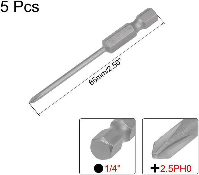 Alt view image 2 of 4 - Phillips Bits 1/4-Inch Hex Shank 65mm Length Cross 2.5PH0 Magnetic Screw Driver S2 Screwdriver Bit 5Pcs