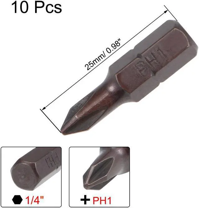 Alt view image 6 of 7 - Phillips Bits 10pcs 1/4 Inch Hex Shank Magnetic Cross PH1 Screwdriver Bit Set 25mm Length S2 Screw Driver Kit Tools