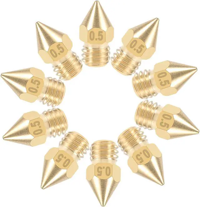 Main image of 0.5mm 3D Printer Nozzle Head M6 Thread Replacement for MK8 1.75mm Extruder Print, Brass 10pcs