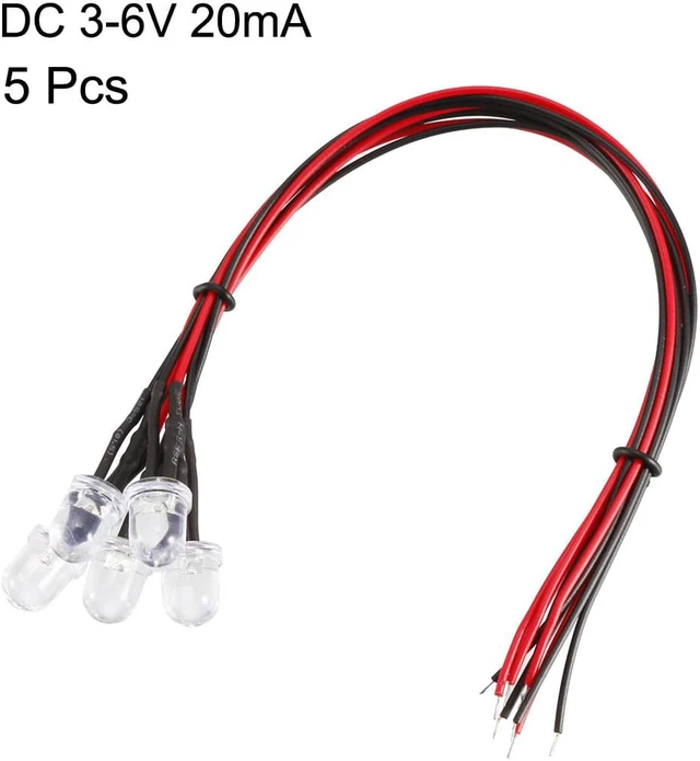 Alt view image 2 of 4 - Prewired LED Light DC 3-6V 20mA - 8mm White Pre Wired Round Top Bulb Lamp 5PCS