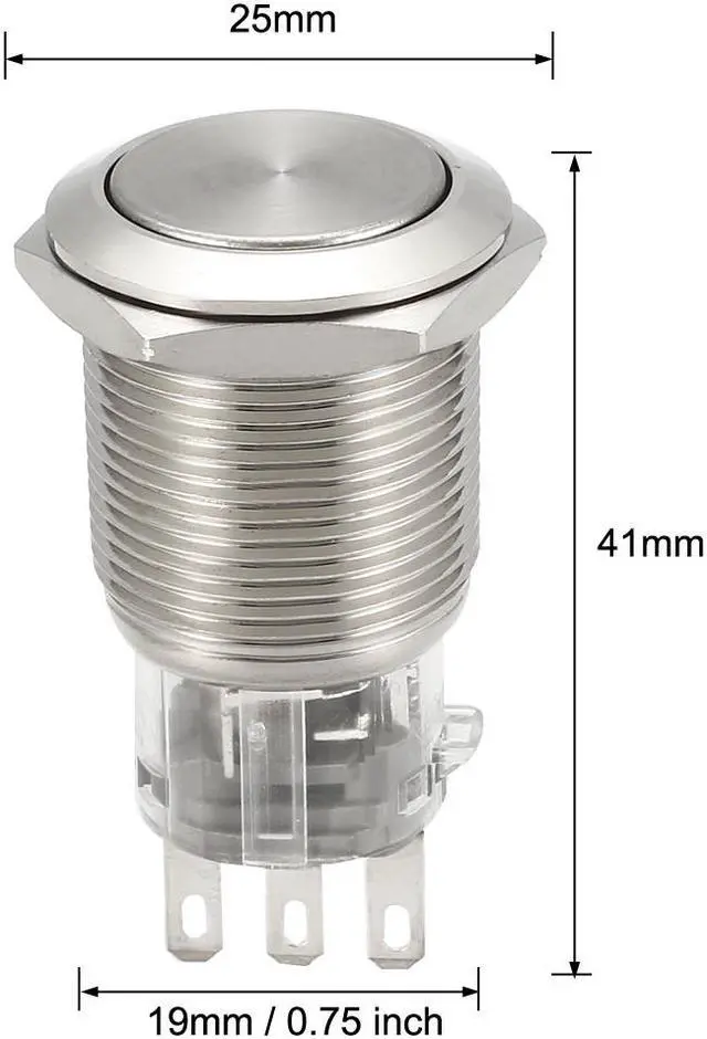 Alt view image 3 of 3 - Momentary Metal Push Button Switch 19mm Mounting Dia 1NO 1NC COM 250V 5A 1pcs