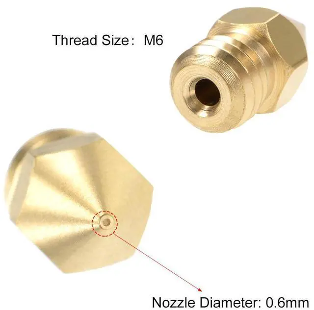 Alt view image 3 of 3 - 0.6mm 3D Printer Nozzle Head M6 Thread Replacement for MK8 1.75mm Extruder Print, Brass 10pcs