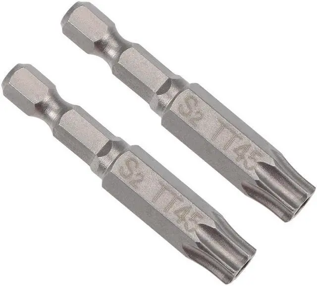 Main image of 2pcs Torx Bits 1/4 Inch Hex Shank 50mm Length Magnetic T45 Security Star Screwdriver Bits S2 Alloy Steel