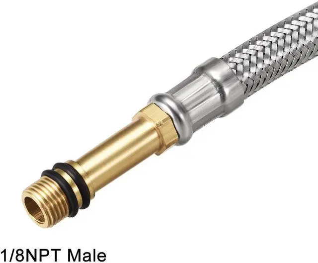 Alt view image 3 of 5 - Faucet Supply Line Connector 1/2 Inch IPS Female X M10 Male 16 Inch Length Braided 304 Stainless Steel Hose 2Pcs