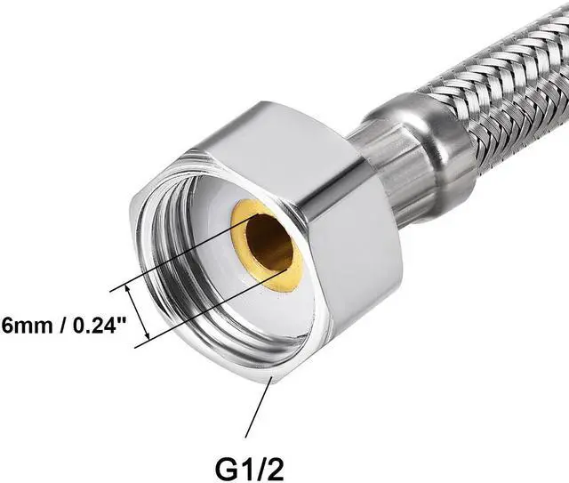 Alt view image 2 of 5 - Faucet Supply Line Connector 1/2 Inch IPS Female X M10 Male 16 Inch Length Braided 304 Stainless Steel Hose 2Pcs