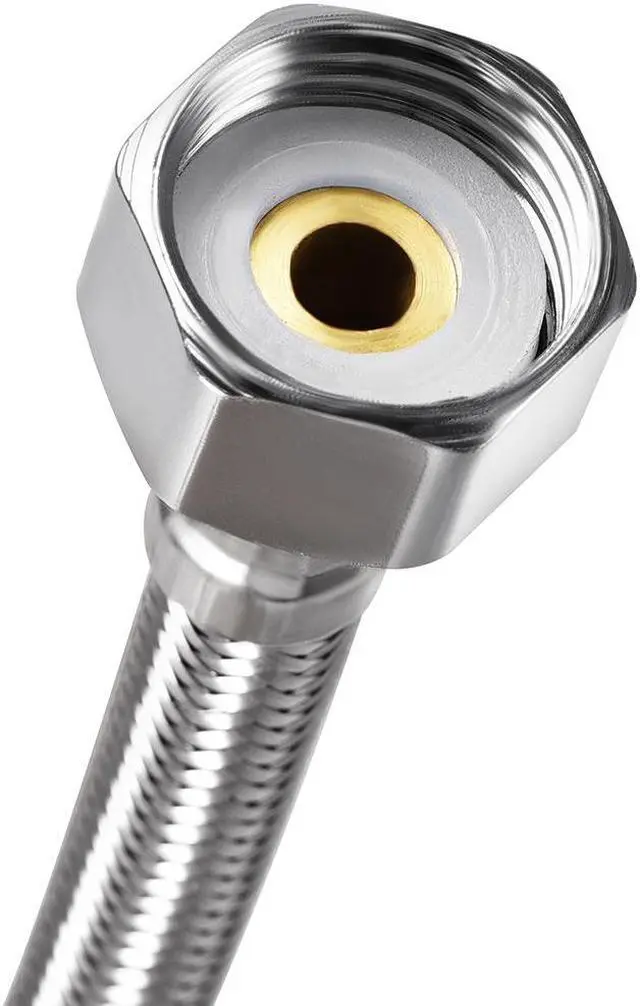 Alt view image 4 of 5 - Faucet Supply Line Connector 1/2 Inch IPS Female X M10 Male 16 Inch Length Braided 304 Stainless Steel Hose 2Pcs