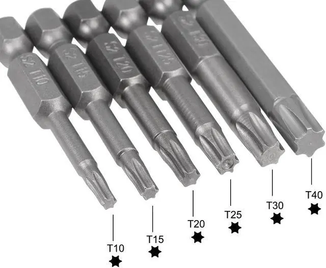 Alt view image 2 of 4 - Torx Bits Set 6pcs 1/4 Inch Hex Shank Magnetic T10-T40 Screwdriver Bit Set 50mm Length S2 Screw Driver Kit Tools