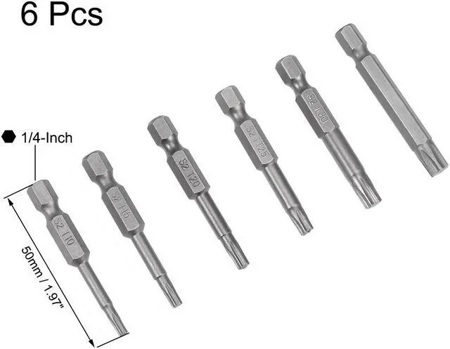 Alt view image 3 of 4 - Torx Bits Set 6pcs 1/4 Inch Hex Shank Magnetic T10-T40 Screwdriver Bit Set 50mm Length S2 Screw Driver Kit Tools