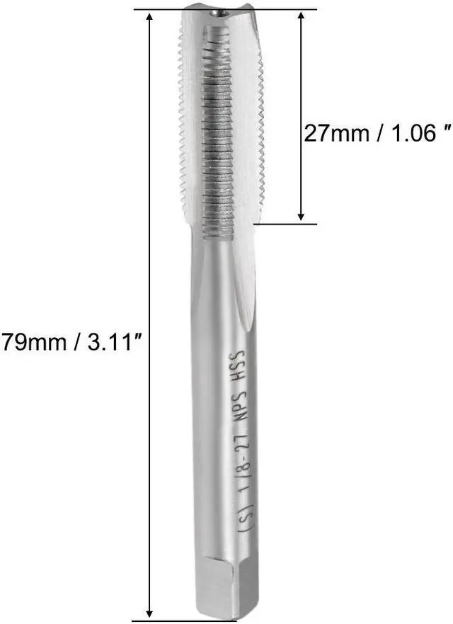 Alt view image 2 of 5 - Machine Tap 1/8-27 NPS Straight Pipe Thread 3 Flutes High Speed Steel
