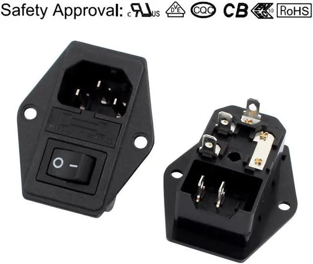 Alt view image 2 of 2 - 10A 250VAC Rocker Switch 3 Terminals IEC320 C14 Inlet Male Power 5pcs