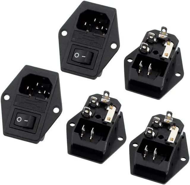 Main image of 10A 250VAC Rocker Switch 3 Terminals IEC320 C14 Inlet Male Power 5pcs