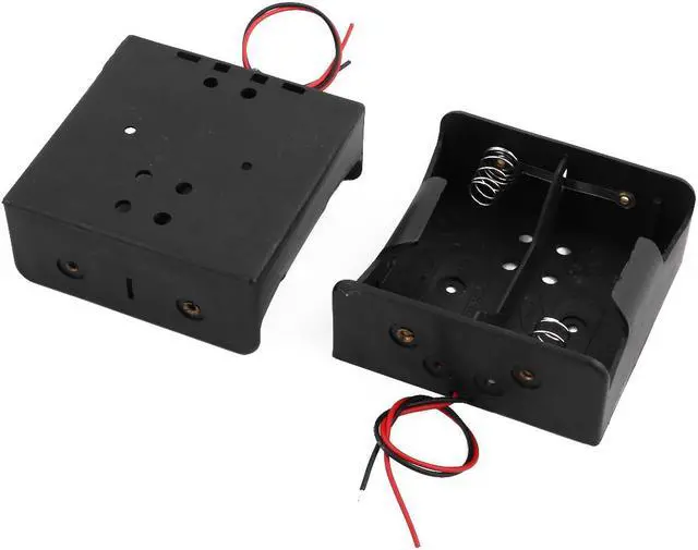Main image of 2 Pcs Black Plastic 1.5V D Size Battery Cell Case Holder Battery Case