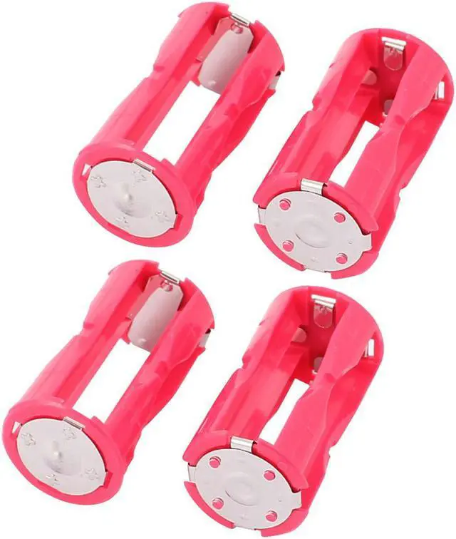 Main image of 4Pcs Round Plastic Battery Holder Case Box Rose Red for 4 x 1.5V AAA Battery