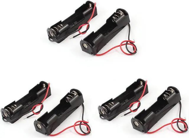 Main image of 6 Pcs Wired 1 x 1.5V AA Battery Holder Plastic Case Storage Box Black