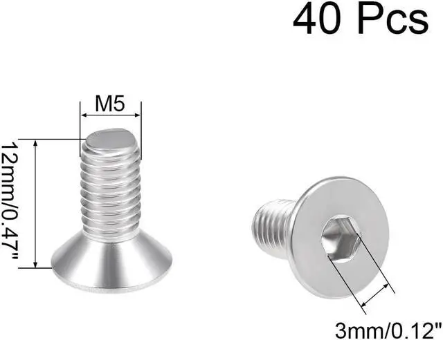 Alt view image 2 of 3 - M5x12mm Flat Head Machine Screws Inner Hex Screw 304 Stainless Steel Fasteners Bolts 40Pcs