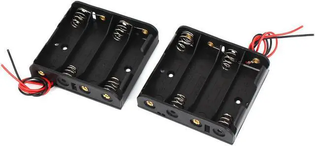 Main image of 2 Pcs 4 x 1.5V AA Battery Holder Screw Mounted Case Box Wire Lead Connector Black