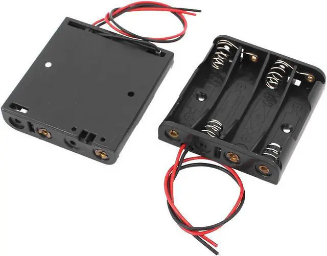 Main image of 2 Pcs 4 x 1.5V AAA Battery Holder Storage Case Wire Lead Black 50x53x12mm