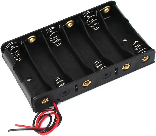Main image of 9V Output 6 x AA Battery Open Frame Holder Cell Case Box 150mm Lead Wire Black