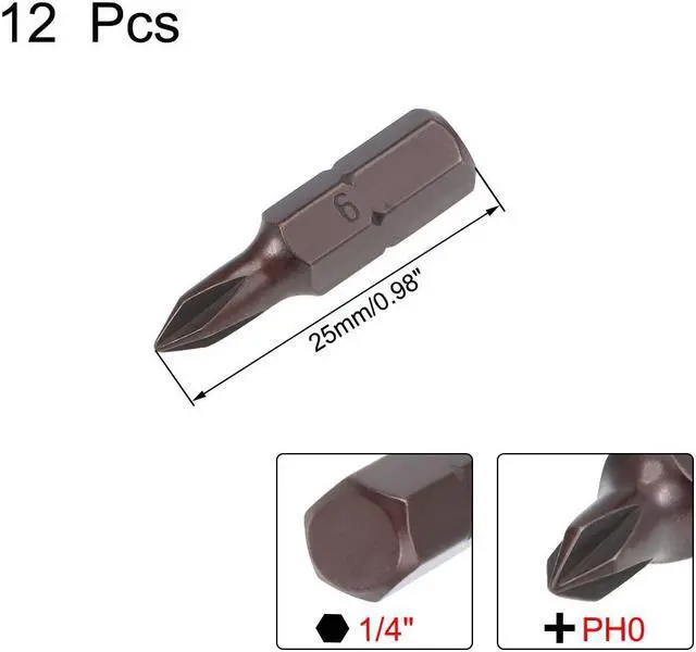 Alt view image 2 of 4 - 12pcs Phillips Bits 1/4inch Hex Shank 25mm Length Cross PH0 Magnetic Screw Driver S2 Screwdriver Bit