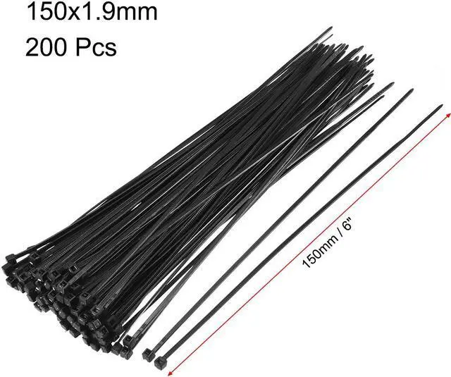 Alt view image 2 of 4 - Cable Zip Ties 150mmx1.9mm Self-Locking Nylon Tie Wraps Black 200pcs